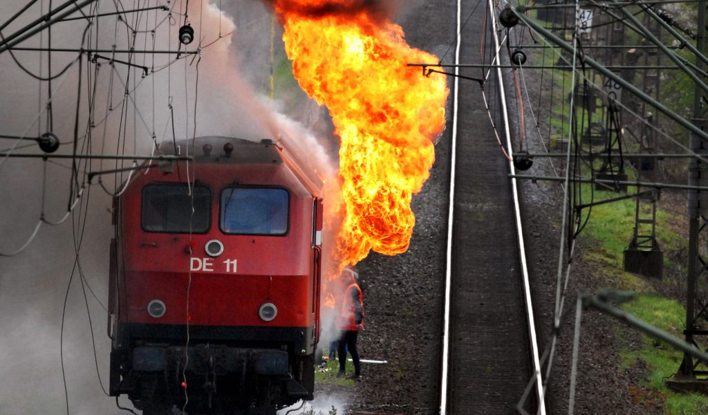 Feuer Diesellok bei Rees Empel